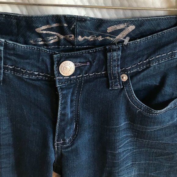 SEVEN7 WOMEN JEANS SZ JR 27" SLIM BOOT CUT STRETCH EMBELISHED POCKET EUC - Picture 3 of 11
